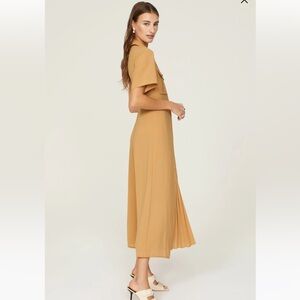 ALC FLORENCE PLEATED MIDI DRESS IN RAFFIA